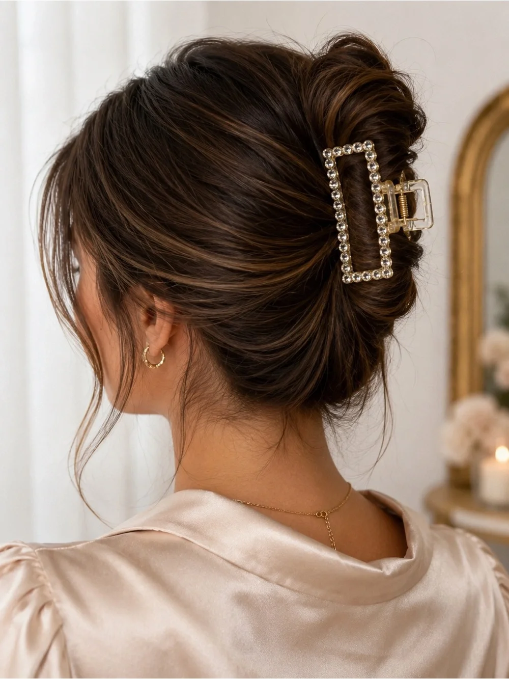 Rhinestone Rectangular Claw Hair Clip Clear Champagne Statement Barrette